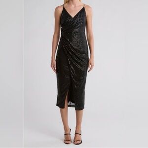 Area Stars Sequin‎ Midi Dress Black Surplus Neckline Sleeveless Cocktail L NEW